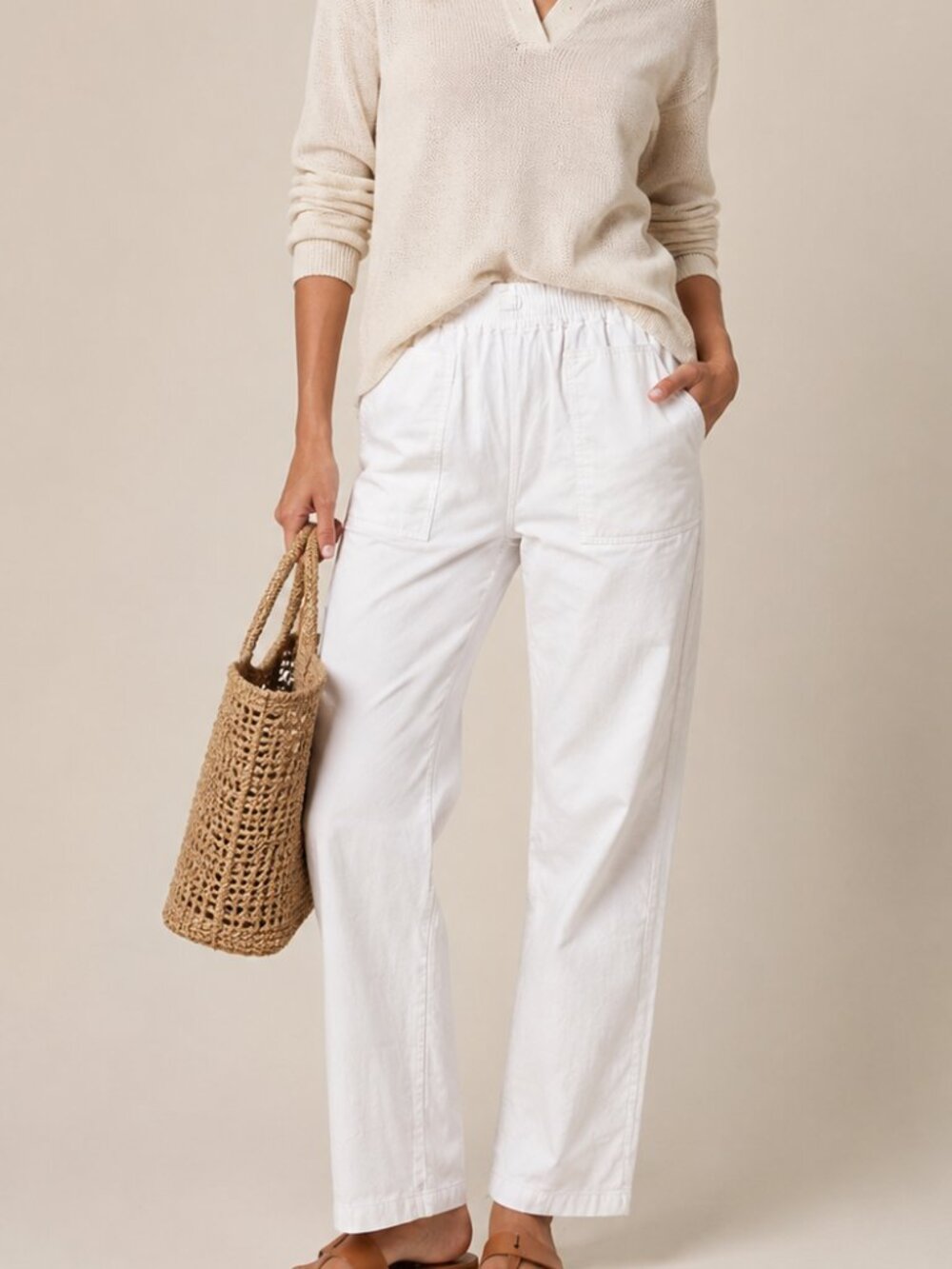 Cascade Blues White Cotton Pull On Pants Coastal Cottage Prairie vintage western